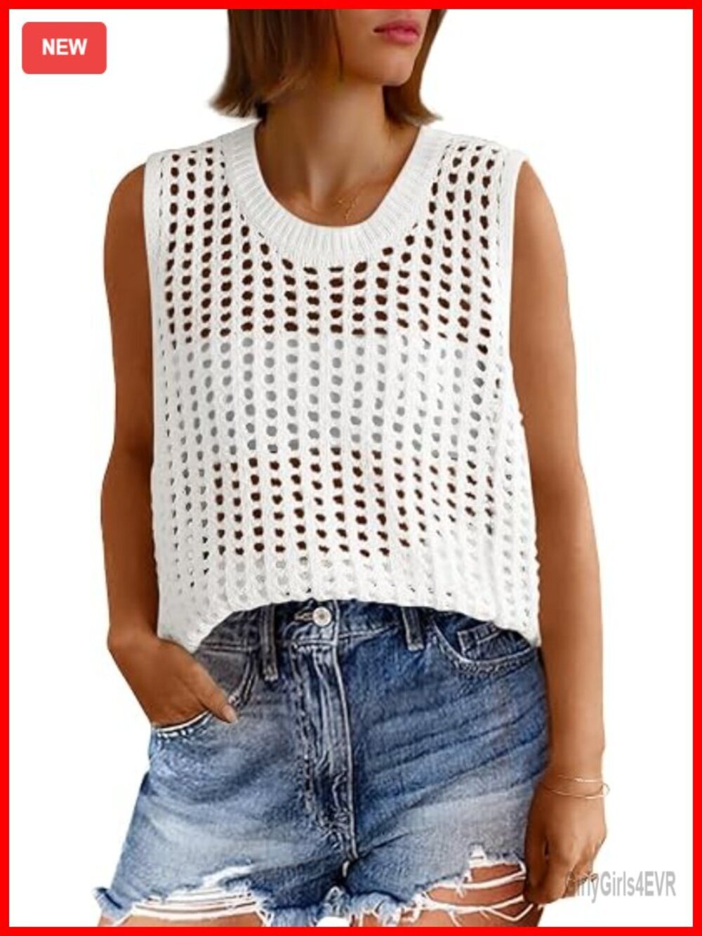 Crochet Hollow Out Knit Tank Top Sleeveless Beach Cover Up